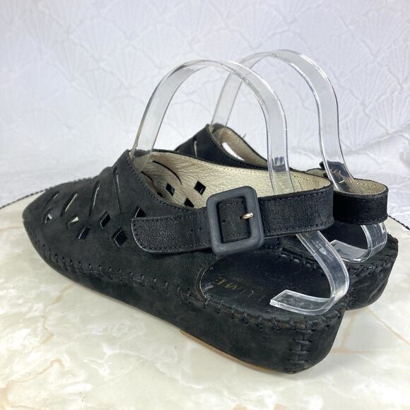 La Plume Shoes Womens 9.5 Black Suede Cutout Peep Toe Casual Walking Slingback - Picture 7 of 12